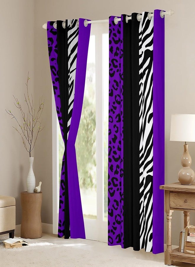 Homewish Leopard Print Window Curtains,Zebra Skin Texture Window Drapes for Kids Teens Adult,Striped Fashion Black White and Purple Window Treatments Grommet Top 2 Panel Set Curtains, 38Wx45L inch - Image 3